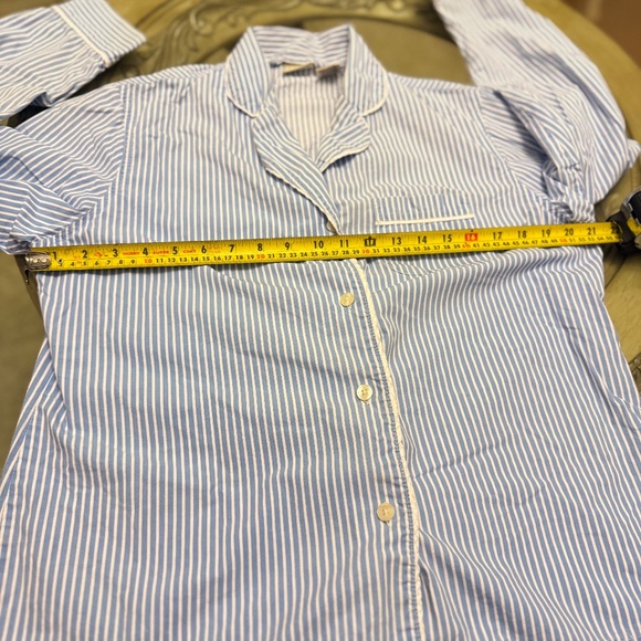 LL BEAN Womens Medium Baby Blue Striped 2-Piece Pajama Set 100% Cotton - Picture 7 of 14
